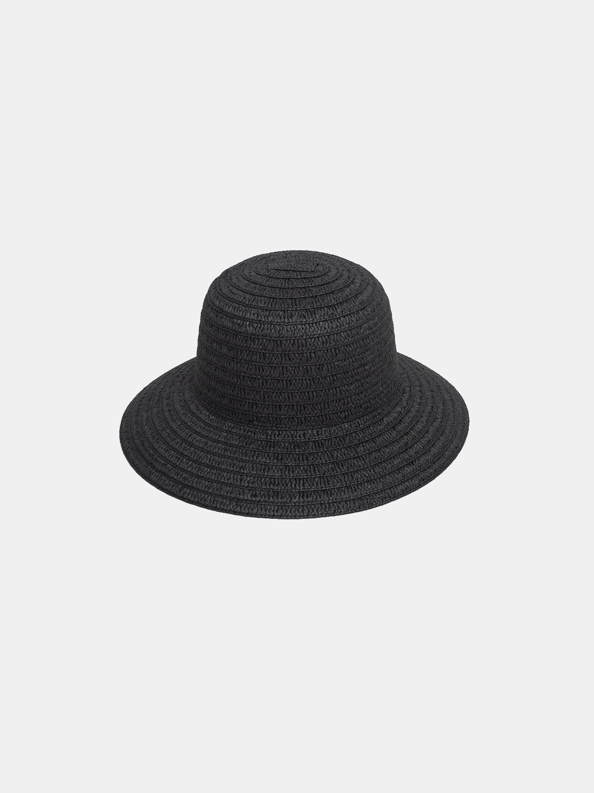 Black straw hat on a light gray background