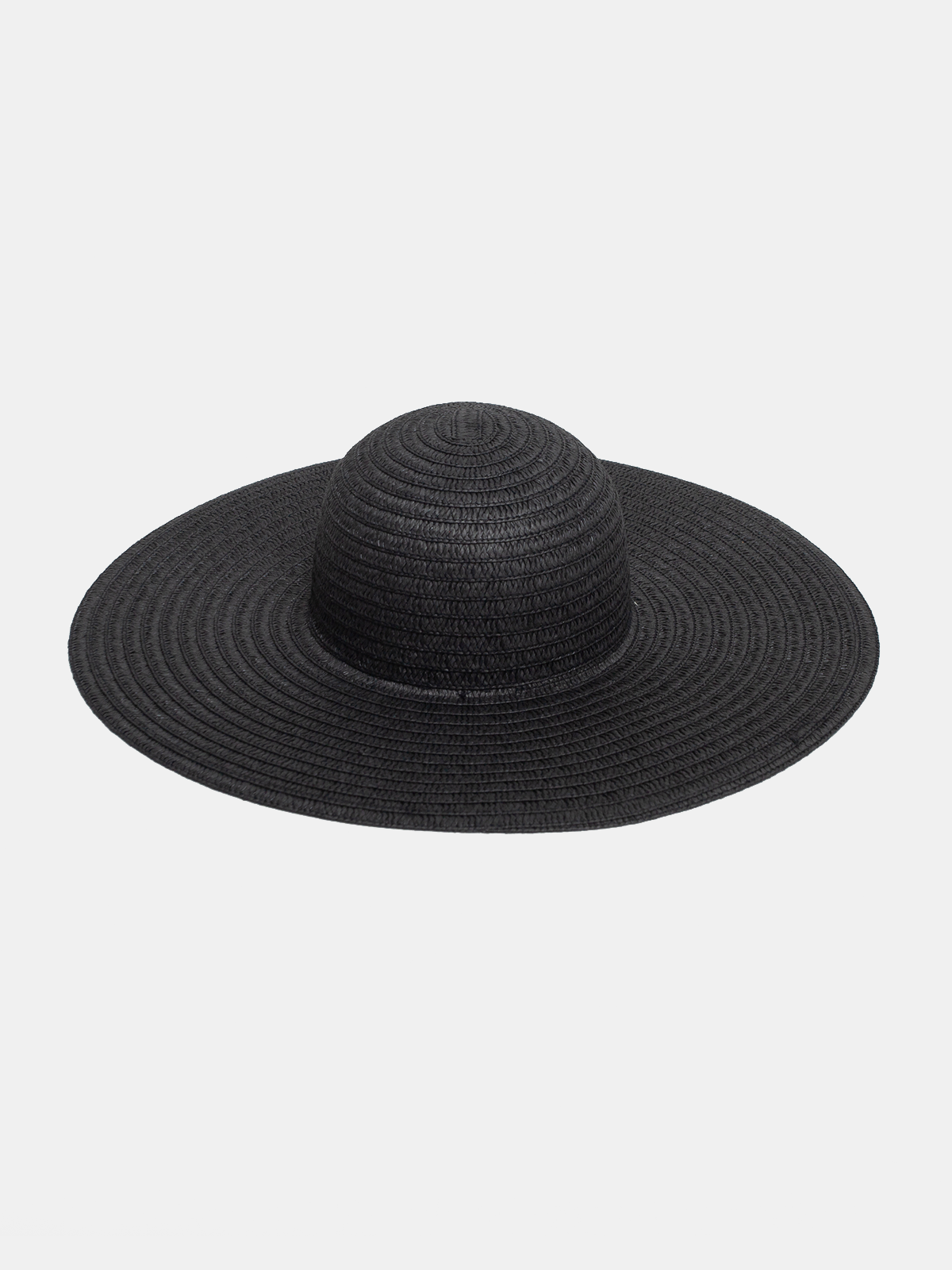 Black straw hat on a light gray background