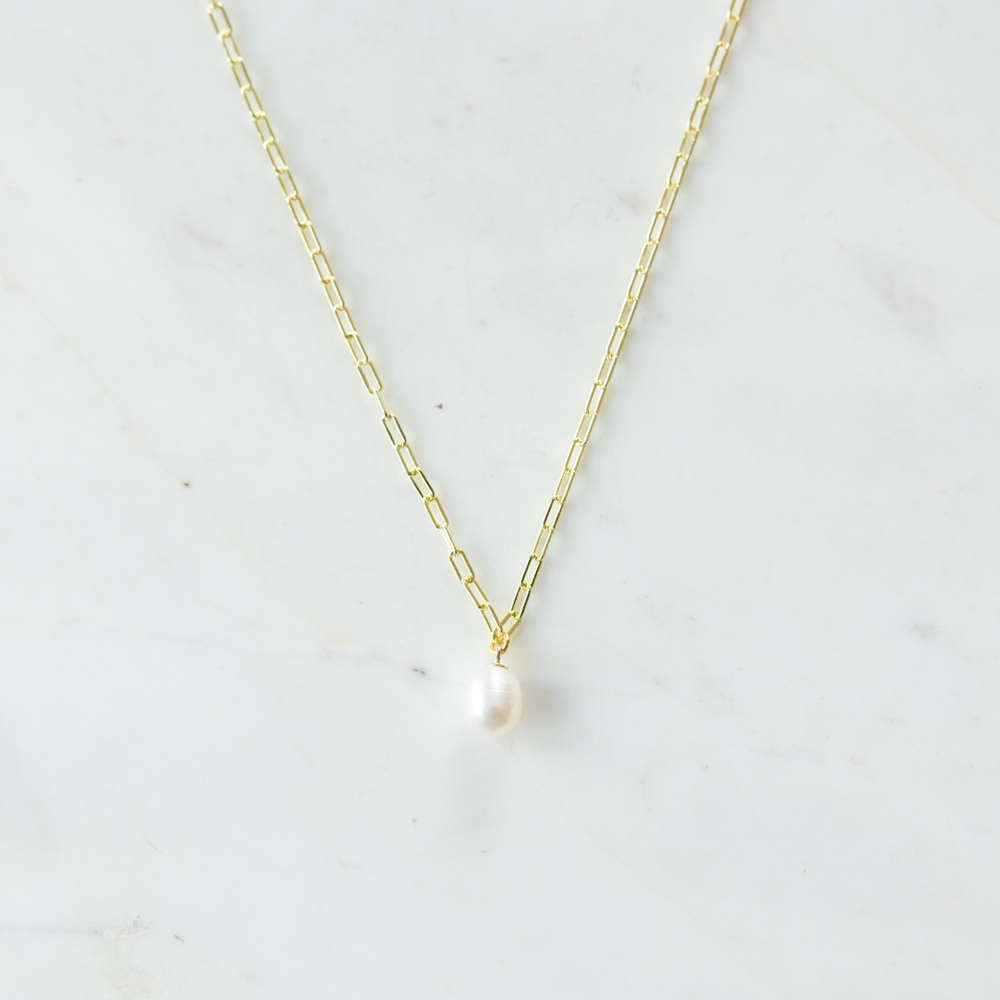 Pearl Drop Mini Link Necklace