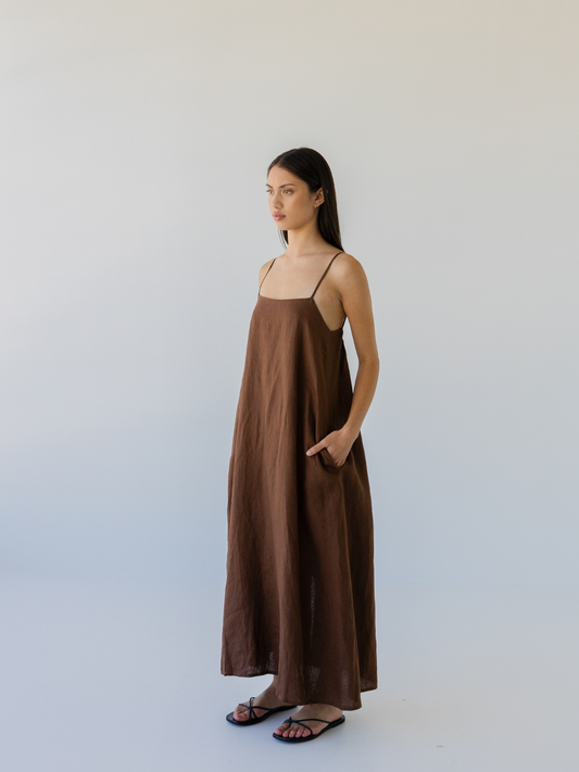 Tie Back Linen Dress
