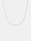 Silver box chain necklace on a light gray background