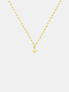 Gold necklace with a daisy day flower pendant on a light gray background