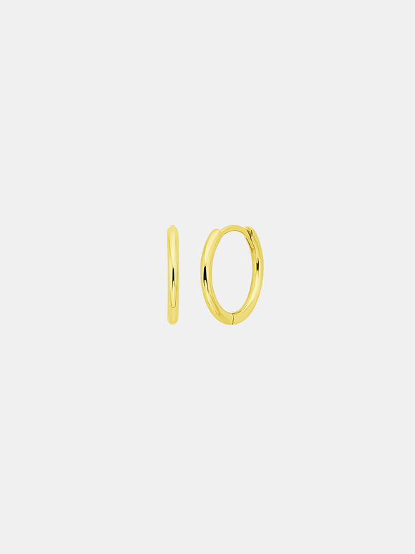 Gold hoop earrings on a light gray background