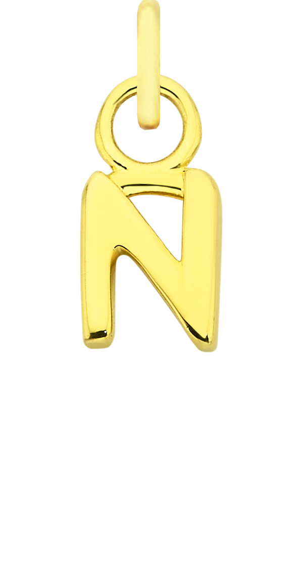 Charm Single Pendant - Solid Gold / Letters - N