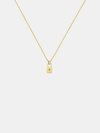 Solid gold necklace with a small padlock pendant on a light gray background
