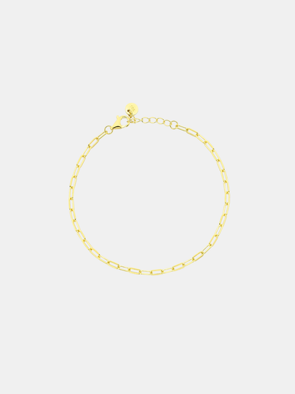Gold chain anklet on a light gray background