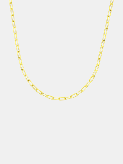 Gold chain necklace on a light gray background
