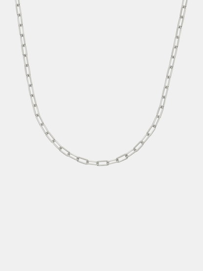 Silver chain necklace on a white background