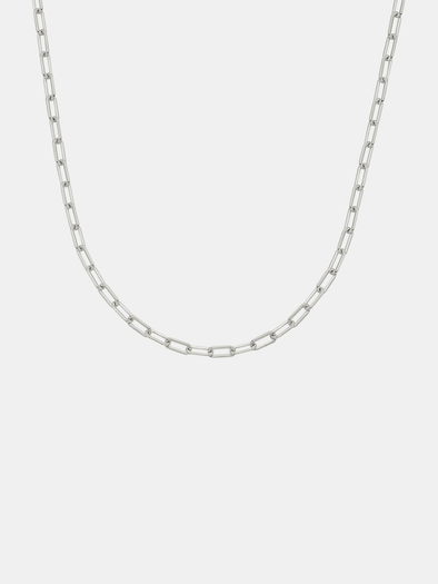 Silver chain necklace on a white background