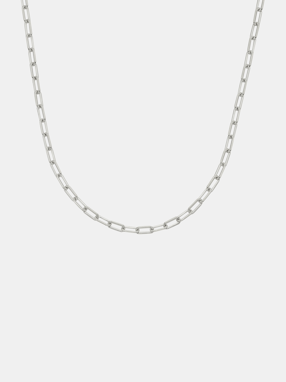 Silver chain necklace on a white background