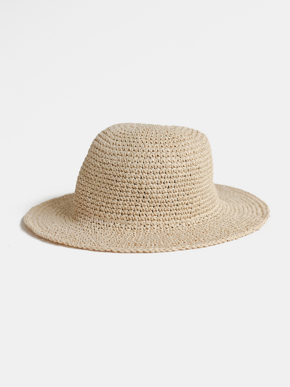 Beige straw hat on a white background