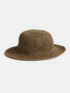 Moss green woven hat on a white background