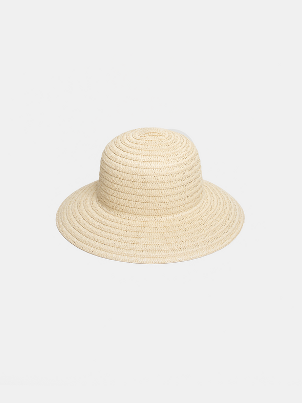 Beige straw hat on a white background