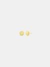 Gold sun-shaped earrings on a light gray background