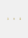 Daisy Day, Dotty Love & Little Lock Solid Gold pendants on a light grey background