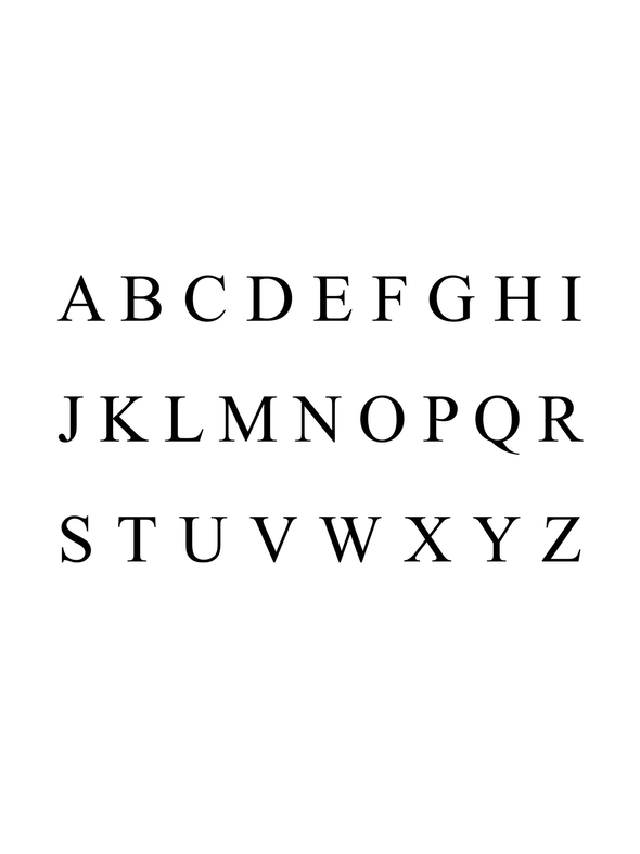 Alphabet letters from A to Z on a white background - font that ring can be engraved with