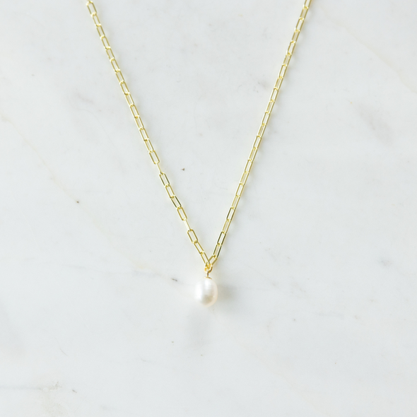 Pearl Drop Mini Link Necklace