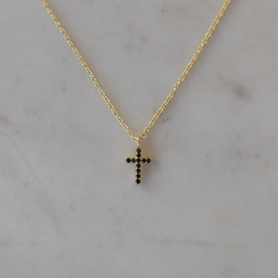 Sparkle Cross Necklace Black