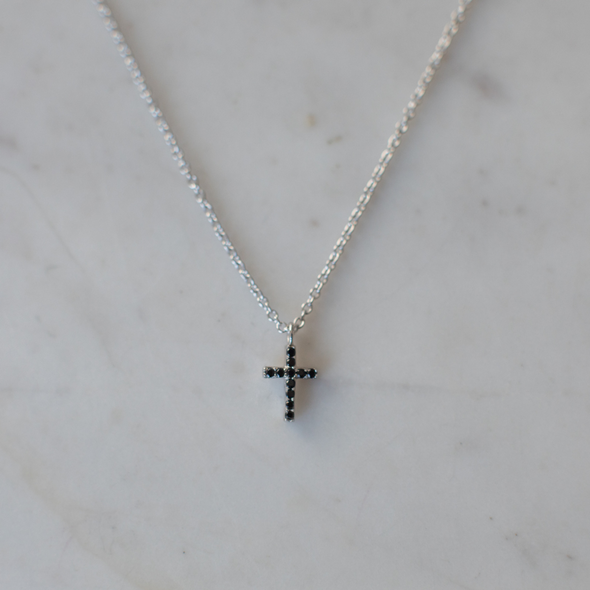 Sparkle Cross Necklace Black